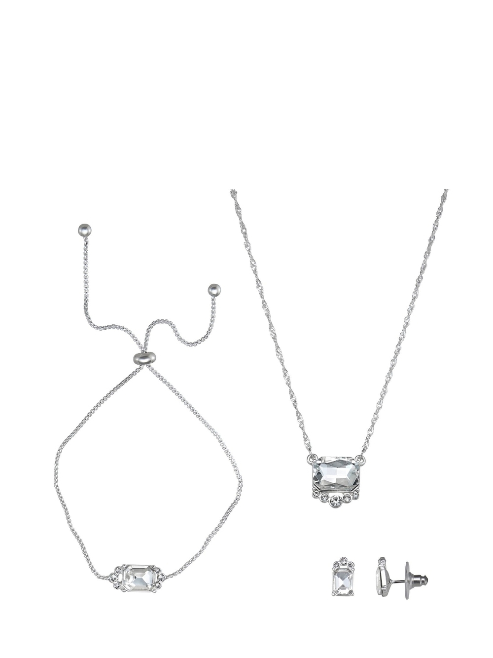 🆕️✨️Crystal Pendant Necklace, Bracelet & Stud Earrings Set - Silver Elegant Set